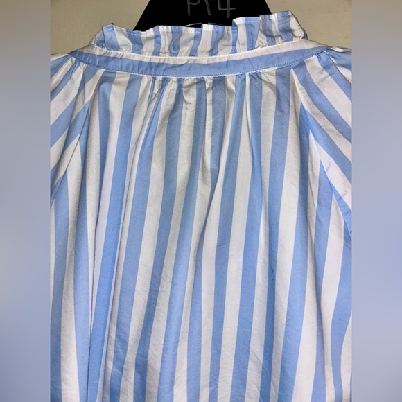 🔵Lane Bryant Light Blue and White Striped Button Up Ruffled Blouse Size 18/20 - Picture 9 of 12
